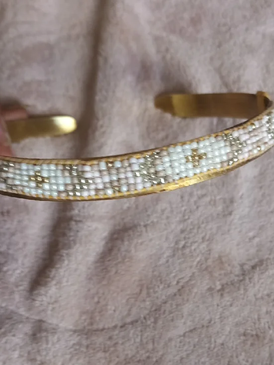 Gold Beaded Choker with White Bead Accents - Picture 3 of 3